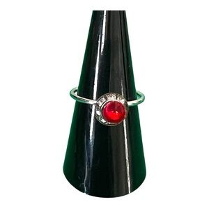 Adjustable Silver plate Ring with Red Gemstone